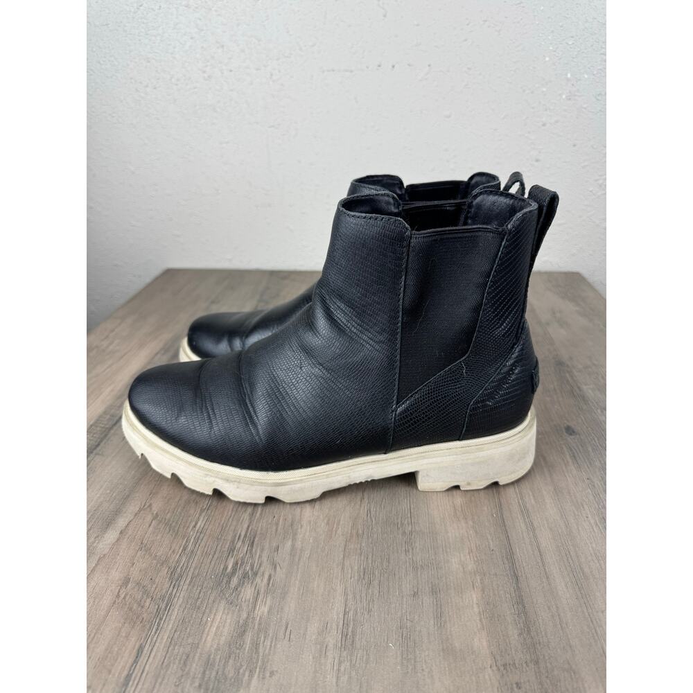 Sorel Women's Lennox Chelsea Waterproof Boots in black textured leather